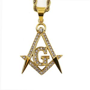 Stainless Steel AG Masonic Charm Pendant Fraternity New Arrival Unique Freemason Masonary Compass Square fraternal association Crystal Stone Necklace Jewelry