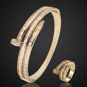 Frauen Größe T Kubikzircon Nagel Armreif Ring Hochzeit Schmuck Sets Metall Kupfer Micro Pave Fassung Armband eine Maske