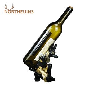 NORTHEUINS Harz Anubis Gott Weinregal Figuren Moderner ägyptischer Hund Miniaturen Statuen Tier Interieur Home Schreibtisch Dekor Skulptur 210811