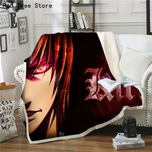 Death Note Printed Pattern Fleece Flannel Blanket Skräddarsy Design Kids Boy Vuxen Soffa Soffa Cover Bedspread Decoration