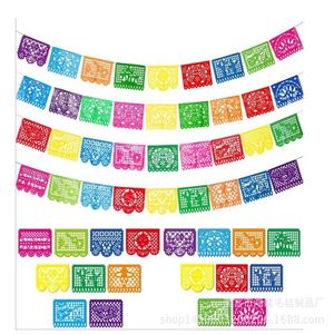 Parti Dekorasyonu 5 Paketleri Meksika Banner, Büyük Plastik Papel Picado Afiş, Fiesta Süslemeleri, 12 Farklı Tasarım Desenleri ile 4596 Q2