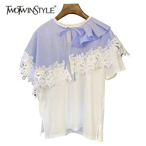 TWOWINSYLE White Embroidery Shirt For Women O Neck Short Sleeve Casual Joker Shirts Female Fashion Clothing Summer 210524