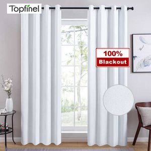 TopFinel Branco Sólido 100% Blackout Cortina para quarto sala de estar janela tratamento moderno blackout blinds acabados cortinas 210712