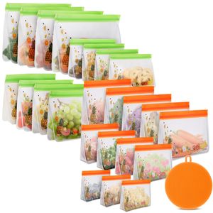Vente en gros 12 PCS / Ensemble de sac de préservation des aliments orange et vert de préservation des aliments de conteneur sac de préservation réutilisable réutilisable