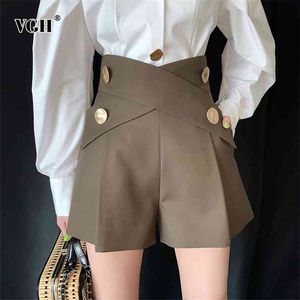 VGH elegante patchwork mulheres shorts cintura alta asymmteircal hit cor solta irregular short roupas femininas moda verão 210719