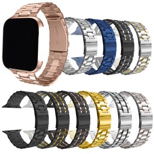 Fem pärlor Rostfritt stålband för Apple Watch Band 45mm 41mm 44mm 40mm 38mm 42mm Metal Armband Armband Iwatch Series 7 6 5 4 3 SE WatchBand