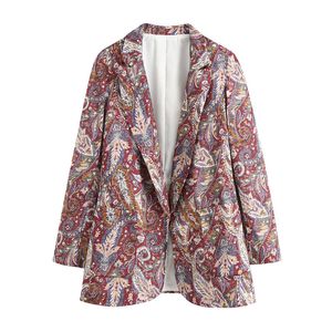 BLSSQR Kvinnor Paisley Tryckta fickor Blazers Feminino Vintage Långärmad Kvinnlig Ytterkläder Coat Chic Chass Tops 210430