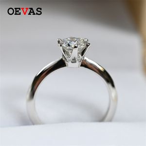 OEVAS Real 1 Carat D Color Wedding Rings For Women Top Quality 18K White Gold 100% 925 Sterling Silver Jewelry 211217