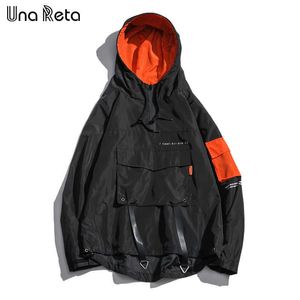 Una Reta jackor män hip hop pullover hooded jacka kappor japansk mode casual plus storlek lös jacka man streetwear 211011