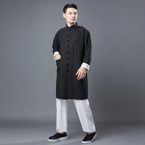 Men's Chinese Kongfu Loose Casual Cotton Linen Long Cardigan Trench Coat Spring Autumn Man Vintage Streetwear Jacket Costumes Coats