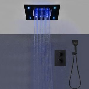 Set doccia moderno a LED Soffione a cascata in acciaio inossidabile 304 Soffione a cascata Miscelatore termostatico Bagno Rubinetti neri 20x14 pollici