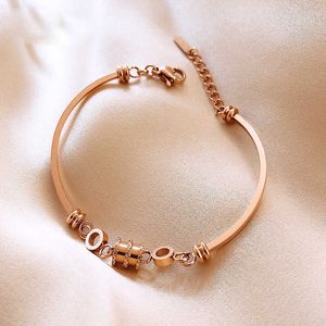 Braccialetti in acciaio inossidabile in oro rosa Catena in metallo di moda Braccialetti con perline geometriche Gioielli per accessori donna Q0719