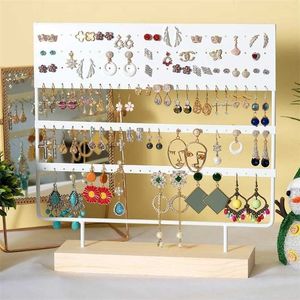 Earring Stand Exposição Cremalheira 3-Tier Stud Titular Organizador de jóias 144 furos com base de madeira 211102
