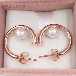 Authentic 100% 925 Sterling Silver Pandora Contemporary Pearls Hoop Stud Earrings With Clear Cz Fits European style 287528P