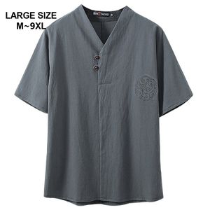 Chinese Style Super Plus Size M-9XL Men's Summer Casual V-neck Short Sleeve T-shirt Man Loose T-shirts Tees 5XL 6XL 7XL 8XL 9XL 210726