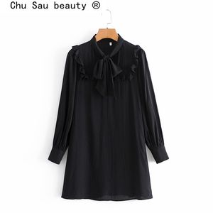 Mode fransk stil fest kväll svart mini klänning kvinnor avslappnad chic slips ruffles klänningar kvinnlig vestido de moda 210508