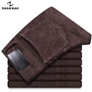 Shan Bao Corduroy Bekväm Bomull Straight Slim Casual Pants Höst / Vinter Varumärke Kläder Business Mäns monterad 210715