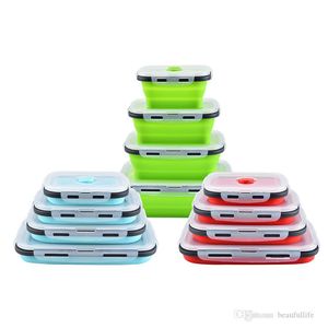 foldable silicone lunch box picnic bucket folding crisper food storage container that can put in microwave