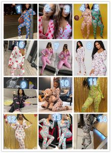 toppar 14 färger Träningsoveraller för kvinnor Nattkläder Playsuit Träningsknapp Skinny Print långärmade Jumpsuits V-ringad Plus Size Romper damklänningar