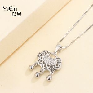 Wholesale sterling silver engraved pendant for sale - Group buy 925 Sterling Silver Hollow Out Engraved Safe Transfer Necklace Female Copper Coin Long Life Lock Bell Pendant