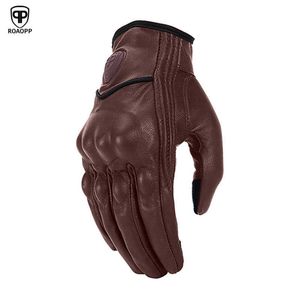 Retro luvas de moto couro inverno dedo dedo luvas de motocicleta impermeável mulheres homens touch screen racing luva de motocicleta H1022