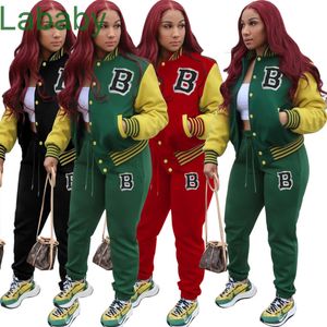 Kvinnor Tracksuits Two Piece Set Designer Jacket Sweatpants Outfits Färgstygn Rak Baseball Dräkt Brev Skriv ut Damer Sportkläder
