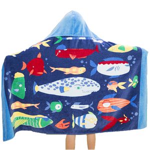 Kinder Baumwolle tragbare Badetücher Bademantel Umhänge Baby weiches Strandtuch mit Kapuze Formaldehydfrei Shark Mermaid Surf Swim Pool Coverup Poncho Cape TR0035