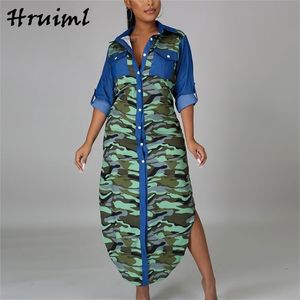 Fashion Vintage Dress Long Sleeve Camouflage Sale Dresses Women Holidays Button Pocket Ankle Length Casual Vestido De Mujer 210513