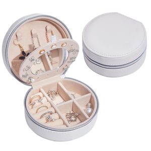 PU Leather Portable Jewelry Box Multifunctional Storage Boxes with Mirror Desktop Decoration