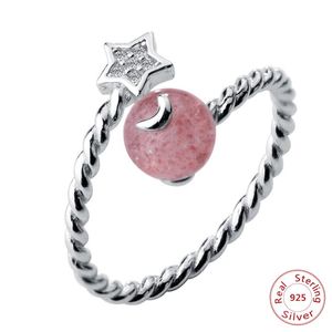 100 Solid Real Sterling Silver Fashion Strawberry Crystal CZ Star Twist Opening Ring Sizable For Teen Girl Kid Xmas Gift Band Rings