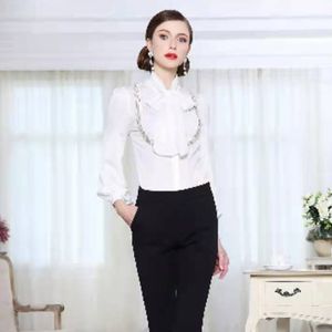 Autumn Ladies Black White Blauses Women's Shirts Single Row Long Sleeve Cardigan Casual Dress Outdoors kläder 2146