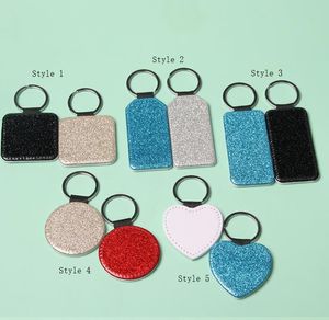 Party Favor PU Leather Sublimation Sequin Keychain 5 Shapes DIY Glittery Keyring (back is white) Heart Shape Lover Gift Key Ring SN4009