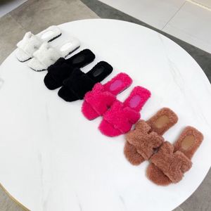 Tasarımcılar Kadın Terlik Oran Yünler Derisi Koyun Slaytlar Kış Peluş Kürk Slayt Klasik Açık Toe Rahat Sandalet Kauçuk Taban Düz Terlik