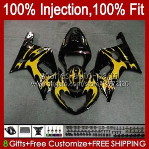 Injection Mold Fairings For SUZUKI GSXR600 GSXR750 600CC 750CC K1 01 02 03 37No.136 GSXR-750 GSXR 600 750 CC GSXR-600 2001 2002 2003 GSX-R750 Yellow flames 01-03 OEM Body