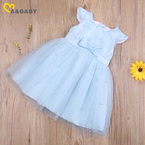 MaBaby 6M-5Y Summer Toddler Baby Kid Girls Tutu Dress Princess Bow Pearl Ball Gown Abiti Costumi da festa Rosa Blu Arancione Q0716