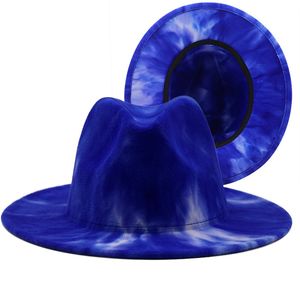 Tie Dye Felde Fedora Hat Fedoras Kvinnor Män Brygga Hattar Man Kvinna Jazz Panama Cap Mens Caps Trilby Lovers Par Mode Tillbehör 2021 5Colors