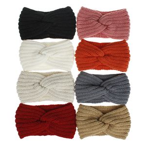 Outono de inverno tricotado cruz cor sólido headbands para mulheres esticar hairbands headwrap acessórios de cabelo senhora desporto turbante