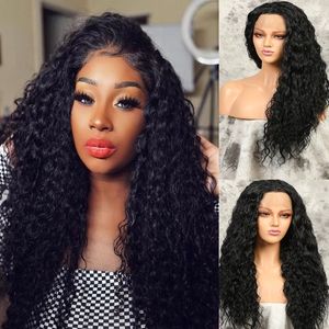 26 '' Black Kinky Curly Wigs Caireless Calor Resistente a Calor Fibra De Cabelo Com São Paulo Natural Peruca Frente Sintética Para As Mulheres