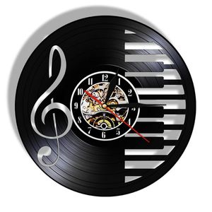 Väggklockor Musik Notes Record Clock Piano Party Art Decor Watch Treble Clef Symboler Musical Silhouette Home