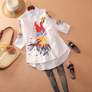 pluz Size Shirt Female Europe Summer Fashion Women Blouses and Tops Embroidery Three Quarter Sleeve Clothing 210615