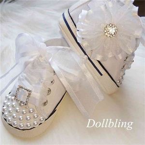 원래 수제 진주 모조 다이아몬드 꽃 아기 캔버스 신발 아기 센 테니얼 사진 하이 엔드 사용자 정의 210326