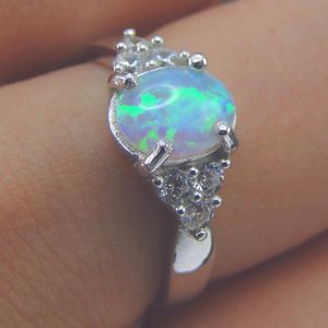 ing Australia White Fire in 925 Sterling Silber Opal Verlobungs-Ehering Schmuck als Geschenk