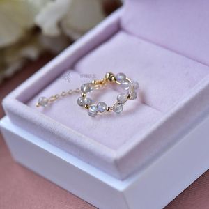 Klaster pierścienie Koreański styl Kamień Naturalny Kamień Pierścień Złoty Koraliki Łańcuch Rozciągliwy dla Dziewczyny Prezent Party Biżuteria Bijoux Femme Drop