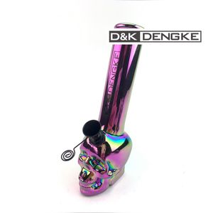 Shiny Skull Glass Bong by D&K - Mini Hookah Smoking Pipe with Electroplate Finish, Hand-Blown Unique Shape & Cool Smoke Effect - 140mm/5.51in
