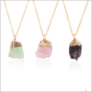 Pendant Necklaces & Pendants Jewelrypendant Sier Aessories Natural Irregar Shape Gemstone Rose Quartz Healing Crystal Necklace Unshaped Amet