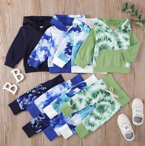 Tie Dyeing Baby Clothes Set Long Sleeve Infant Boy Hooded Tops Pants 2pcs Sets Big Pocket Toddler Girl Outfits Designer Tracksuit DW5805