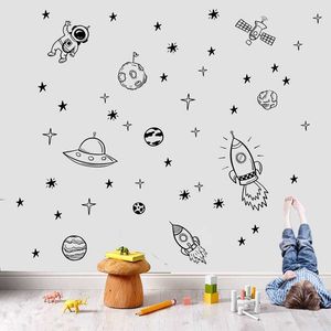 Rocket Ship Astronaut Creative Vinyl Sticker For Boy Room Decoration Outer Space Wall Decal Nursery Kids Bedroom Decor NR13