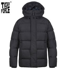 Tiger Force Men's Winter Jacket Mid-Length Hooded Business Casual Black Tinken Markers Man Parka Overcoat 70750 211129