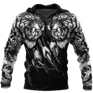 Men's Hoodies & Sweatshirts Est NDouble Tiger Tattoo Man Pullover 3D Print Long Sleeve Sweatshirt Streetwear Mens Casual Zip Unisex Jacket