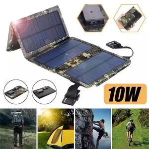 Panel solar USB de 10 W, portátil, plegable, impermeable, banco de energía para acampar al aire libre, senderismo, cargador de teléfono